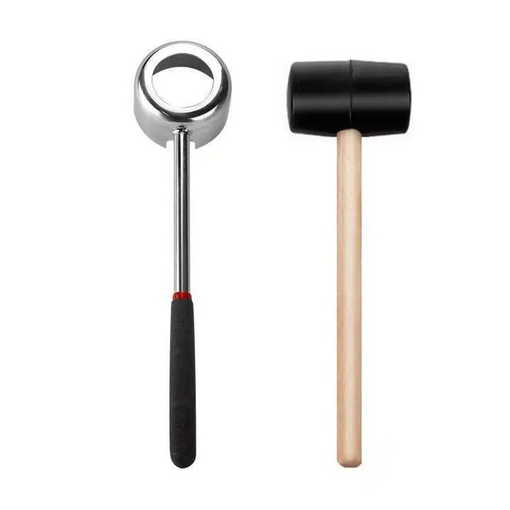 Unlock the Freshness of Coconuts with Our Heavy-Duty Stainless Steel Coconut Opener Tool Set - Complete with Rubber Hammer and Ergonomic Wooden Handle!