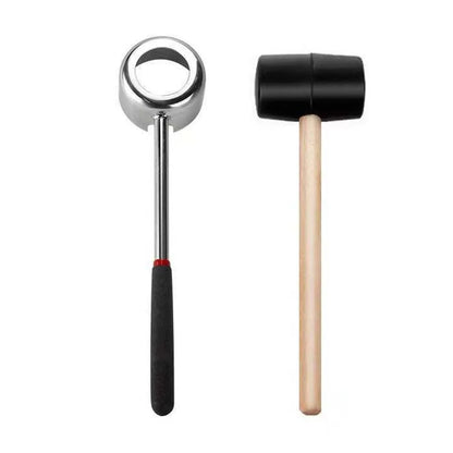 Unlock the Freshness of Coconuts with Our Heavy-Duty Stainless Steel Coconut Opener Tool Set - Complete with Rubber Hammer and Ergonomic Wooden Handle!