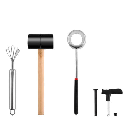Unlock the Freshness of Coconuts with Our Heavy-Duty Stainless Steel Coconut Opener Tool Set - Complete with Rubber Hammer and Ergonomic Wooden Handle!
