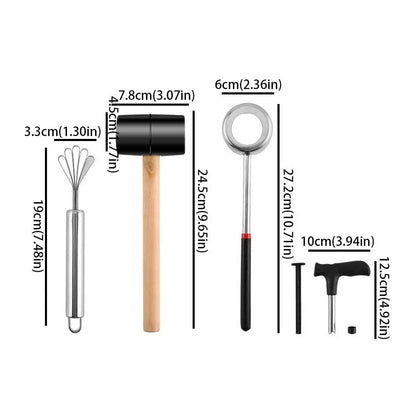 Unlock the Freshness of Coconuts with Our Heavy-Duty Stainless Steel Coconut Opener Tool Set - Complete with Rubber Hammer and Ergonomic Wooden Handle!