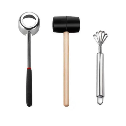 Unlock the Freshness of Coconuts with Our Heavy-Duty Stainless Steel Coconut Opener Tool Set - Complete with Rubber Hammer and Ergonomic Wooden Handle!