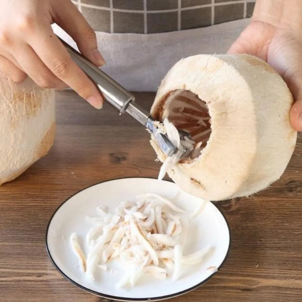 Unlock the Freshness of Coconuts with Our Heavy-Duty Stainless Steel Coconut Opener Tool Set - Complete with Rubber Hammer and Ergonomic Wooden Handle!
