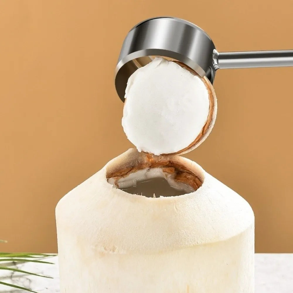 Unlock the Freshness of Coconuts with Our Heavy-Duty Stainless Steel Coconut Opener Tool Set - Complete with Rubber Hammer and Ergonomic Wooden Handle!